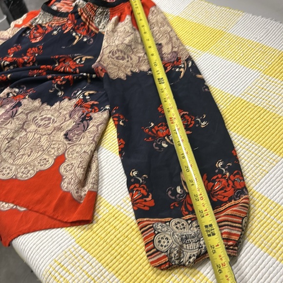 Anthropologie Meadow Rue Blossom Silk Peasant Top Large Blue Orange - Picture 12 of 12